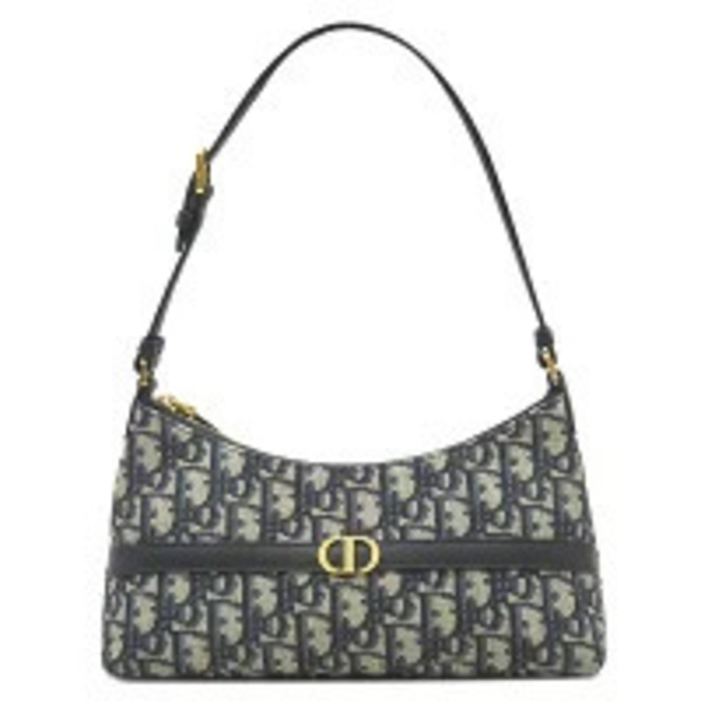 Christian Dior Montaigne Hobo Handbag Calf Technical Navy Blue Oblique